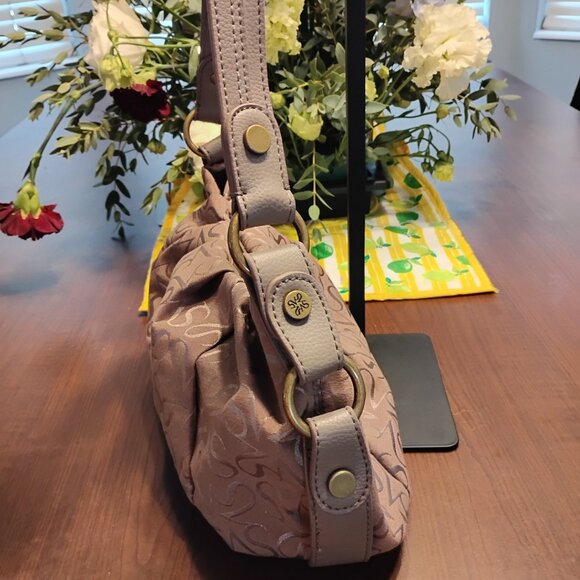 Simply Vera by Vera Wang Beige Monogram Pleated Hobo Shoulder Bag Handbag Purse - Picture 2 of 4